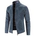 Men's Cardigan Sweater Ribbed Knit Regular Knitted Stripe Standing Collar Warm Ups Modern Contemporary Daily Wear Going out Clothing Apparel Fall Winter Blue Light Grey S M L