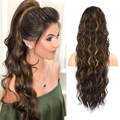 Ponytail Extension 26 Inch Drawstring Ponytail Hair Extensions for WomenLong Curly Wavy Ponytail Natural Wavy Synthetic Hairpiece for Women Daily Use party