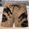 Men's Board Shorts Swim Shorts Swim Trunks Drawstring with Mesh lining Elastic Waist Dragon Quick Dry Short Holiday Beach Hawaiian Casual Green Khaki Micro-elastic