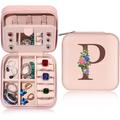 Mini Travel Jewelry Case Jewelry Box Jewelry Organizer, Pink Gifts for Women Mom Grandma Friends Sister in Law Gifts, Valentine's Day Anniversary Birthday Gift for Women Her Wife Girlfriend Letter A-Z