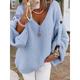 Women's Pullover Sweater Jumper V Neck Crochet Knit Spandex Button Oversized Fall Winter Regular Daily Going out Stylish Soft Long Sleeve Pure Color Pink Light Blue S M L