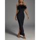 Sheath / Column Black Evening Gowns Elegant Dress Formal Fall Ankle Length Sleeveless Strapless Stretch Fabric with Feather Slit 2024