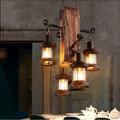 Wooden Retro Chandelier Industrial Retro Chandelier Black Metal Bedroom Dining Room Suspension Lantern Frame with Glass Shade House Loft Bar Coffee Decoration Chandelier Accessories, E27