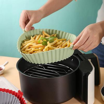 2PCS Reusable Air Fryer Silicone Pot Oven Baking Tray for Pizza Airfryer Silicone Basket Fried Chicken Grill Pan Mat for Kitchen