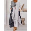 Women's Color Block Long Maxi Dress Button Layered Casual Dress Swing Dress Print Dress Fashion Modern Daily Vacation Weekend 3/4 Length Sleeve Crew Neck Dress Loose Fit Silver Black White