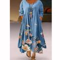 Women's Plus Size Curve Casual Dress Swing Dress SpringDress Floral Print Maxi long Dress Long Sleeve Layered Asymmetric Crew Neck Vintage Daily Light Blue color Spring Fall L XL XXL XXXL 4XL