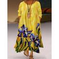 Women's Plus Size Curve Casual Dress Swing Dress SpringDress Floral Print Maxi long Dress Long Sleeve Layered Asymmetric Crew Neck Vintage Daily Light Blue color Spring Fall L XL XXL XXXL 4XL