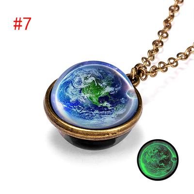 farjing planet necklace, glow in the dark galaxy system double sided glass dome planet necklace pendant jewelry gift