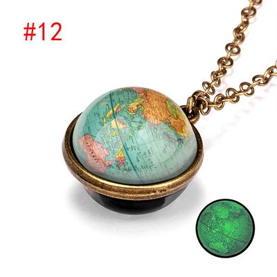 farjing planet necklace, glow in the dark galaxy system double sided glass dome planet necklace pendant jewelry gift