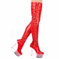 Women's Dance Boots Pole Dancing Shoes Performance Clear Sole Stilettos Over-The-Knee Boots Boots Platform Lace-up Slim High Heel Round Toe Zipper Adults' Black Rosy Pink Light Red