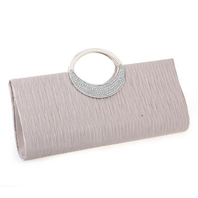 Women's Elegant Evening Clutch Bag - Rhinestone Handle, Pleated Satin, Wedding Party Purse