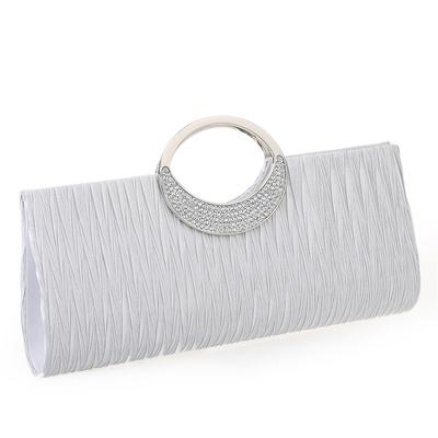 Women's Elegant Evening Clutch Bag - Rhinestone Handle, Pleated Satin, Wedding Party Purse