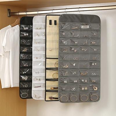 48Grids Hanging Jewelry Storage Earrings Necklace Bracelet Hanging Transparent Bag With Compartments Holder Organizer