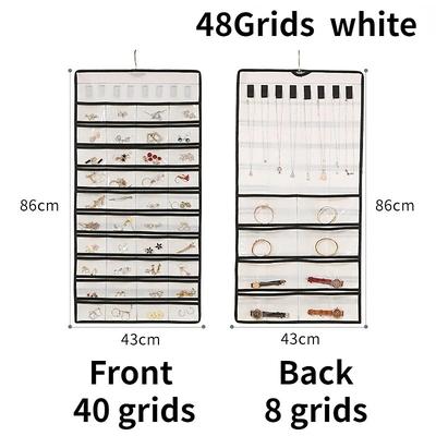 48Grids Hanging Jewelry Storage Earrings Necklace Bracelet Hanging Transparent Bag With Compartments Holder Organizer