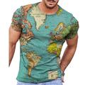Map Vintage Mens 3D Shirt For Travel Yellow Summer Cotton Men'S Tee Graphic Prints Round Neck 3D Daily Holiday Short Sleeve Clothing Apparel Designer Casual Big And
