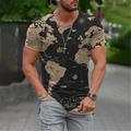 Map Vintage Mens 3D Shirt For Travel Yellow Summer Cotton Men'S Tee Graphic Prints Round Neck 3D Daily Holiday Short Sleeve Clothing Apparel Designer Casual Big And