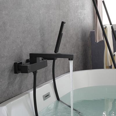 Bathtub Faucet Black Wall Mounted, Bathroom Faucet Bath Roman Tub Filler Mixer Tap Brass, 2 Hole Sprayer with Cold Hot Water Hose