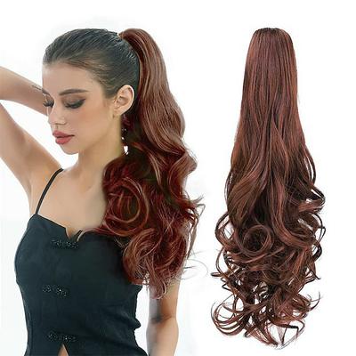 Ponytail ExtensionsHair Extension Ponytail 22 Long Claw Hair Extension Synthetic Wavy Straight Hairpieces Ponytail Clip in Ponytail Wig Daily Fluffy Pony Tail for Women4.8 OZ Brown