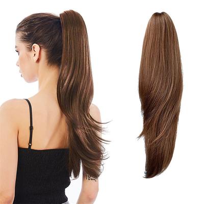 Ponytail ExtensionsHair Extension Ponytail 22 Long Claw Hair Extension Synthetic Wavy Straight Hairpieces Ponytail Clip in Ponytail Wig Daily Fluffy Pony Tail for Women4.8 OZ Brown
