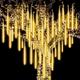 2 Pack Meteor Shower Christmas Lights Outdoor 30cm 8 Tubes 192 LED Falling Rain Lights Plug in Icicle Snow Cascading String Lights for Xmas Tree Holiday Patio Decorations