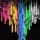 2 Pack Meteor Shower Christmas Lights Outdoor 30cm 8 Tubes 192 LED Falling Rain Lights Plug in Icicle Snow Cascading String Lights for Xmas Tree Holiday Patio Decorations