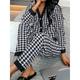 Women's Houndstooth Lounge Sets 2 Pieces Heart Grid / Plaid Fashion Casual Comfort Street Daily Date Polyester Breathable V Wire Long Sleeve Pant Button Pocket Summer Fall Black White