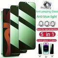 5 in1 Full Screen Anti Peeping New Green Light Protection Screen Protector Tempered Glass For Apple 1514 13 12 11 Pro Max Plus Protective Glass For IPhone X XR Max Privacy Screen Protector Camera Len