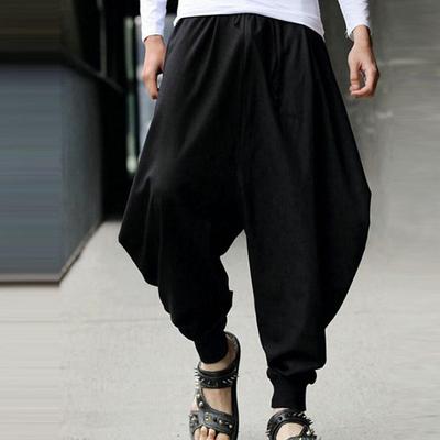 Men's Harem Trousers Baggy Pants Casual Pants Jogger Pants Elastic Waist Baggy Elastic Drawstring Design Solid Color Breathable Lightweight Full Length Casual Daily Casual Hip-Hop ArmyGreen Black