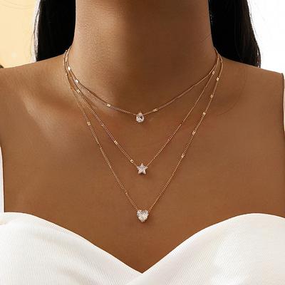 Women's Necklace Heart Star Cut Zirconia Alloy Necklace Classic Six-Prong Small Zircon Dangling Necklace Dainty Necklace For Women Girls/Wedding Gift, Birthday Gift