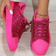 Women's Sneakers Flats Pink Shoes Plus Size Fantasy Shoes Party Daily Solid Color Lace-up Flat Heel Round Toe Fashion Casual PU Silver Black Pink