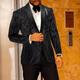 Black Men's Party Prom Tuxedos 2 Piece Sequin Floral Print Shawl Collar Standard Fit Single Breasted One-button 2024