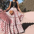 Women's Skirt Swing Long Skirt Maxi Skirts Ruched Layered Print Polka Dot Solid Colored Vacation Weekend Spring Summer Polyester Gopi Dress Long Summer White Yellow Pink Blue