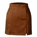 Women's Skirt Bodycon Mini High Waist Skirts Split Ends Solid Colored Street Daily Winter Suede Fashion Sexy Wine Black Pink Brown