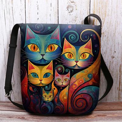 Artistic Cat Print Crossbody Bag – Vibrant Abstract Design Women's Shoulder Bag for Daily Use and Gifting