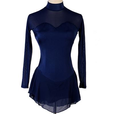 Figure Skating Dress Women's Girls' Ice Skating Dress Outfits Dark Navy Patchwork Mesh Spandex High Elasticity Practice Professional Competition Skating Wear Handmade Classic Crystal / Rhinestone