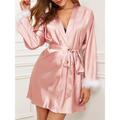 Women's Pajamas Bathrobe Robes Gown Pure Color Simple Casual Comfort Home Daily Bed Satin Breathable V Wire Long Sleeve Summer Fall Pink Wine