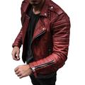 Men's Faux Leather Jacket Biker Jacket Motorcycle Jacket Street Casual Thermal Warm Windproof Faux Fur Trim Fall Pure Color Punk Fashion Lapel Regular Regular Faux Fur Faux Leather Slim Black Red