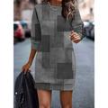 Women's Casual Dress Sweatshirt Dress Mini Dress Warm Fashion Outdoor Vacation Going out Crew Neck Print Geometric Loose Fit Blue Purple Brown S M L XL XXL