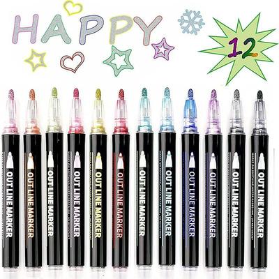 8/12/24 Colors Outline Markers Self Double Line Self-Outline Metallic Pens For Scrapbook Photo Album Gift Card Making Easter Eggs Art Crafts