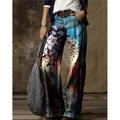 Women's Jeans Bootcut Wide Leg Faux Denim Butterfly Tie Dye Flower / Floral Side Pockets Wide Leg Full Length High Elasticity Mid Waist Fashion Casual Weekend 1 2 S M