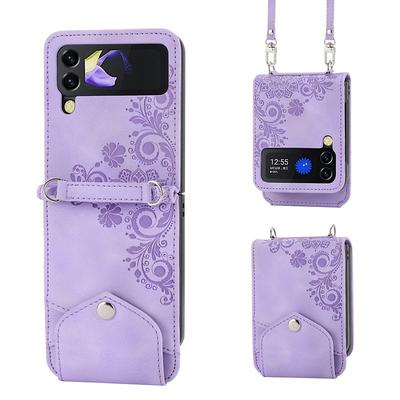 Phone Case For Samsung Galaxy Z Flip 6 Z Flip 5 Z Flip 4 Z Flip 3 Handbag Purse Flip Flip with Removable Cross Body Strap With Card Holder Solid Colored Flower PU Leather