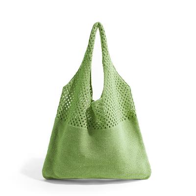 Women's Beige Knitted Tote Bag – Lightweight Mesh Shoulder Bag for Summer Beach, Groceries, and Casual Daily Use