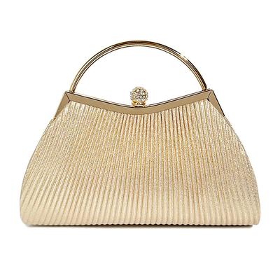 Women's Elegant Gold Evening Clutch Purse – Pleated Metallic Handbag with Rhinestone Handle for Women, Wedding, Party, and Formal Events