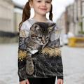 Kids Girls' T shirt Long Sleeve Blue 3D Print Cat Animal Daily Indoor Outdoor Active Fashion Daily Sports 3-12 Years