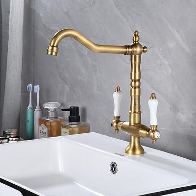 Kitchen Faucet,Two Handles One Hole Antique Brass / Electroplated / Painted Finishes Standard Spout Centerset Antique Kitchen Taps