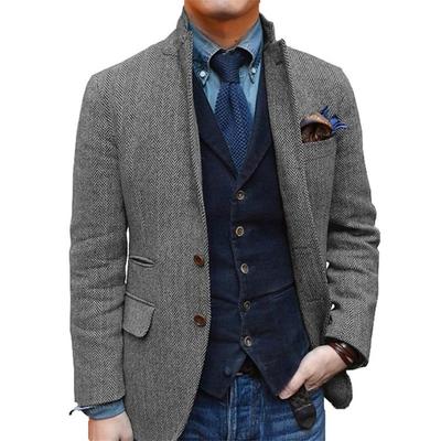 Men's Retro Vintage Tweed Blazer Herringbone Blazer Sport Coat Regular Plus Size Single Breasted Two-buttons Black Champagne Burgundy Blue