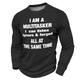 Graphic I Am a Multitasker Men's Street Style 3D Print T shirt Tee Waffle T Shirt Sports Outdoor Holiday Going out T shirt Black Navy Blue Brown Long Sleeve Crew Neck Shirt