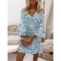 Women's Summer Dress Print Dress Floral Graphic Ruffle Print V Neck Ruffle Sleeve Mini Dress Fashion Streetwear Outdoor Daily 3/4 Length Sleeve Loose Fit White Red Blue Summer Spring S M L XL XXL