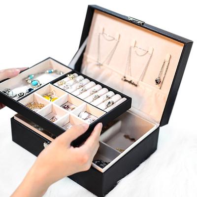 Lady PU Leather Jewelry Box Storage Box Earrings Bracelet Necklace Ring Display Case Double layer Portable Jewelry Organizer 23X17X9CM