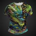 Animal Dragon Designer Men's Subculture Style 3D Print T shirt Tee Sports Outdoor Holiday Going out T shirt Light Green Red Burgundy Short Sleeve Crew Neck Shirt Spring Summer Clothing